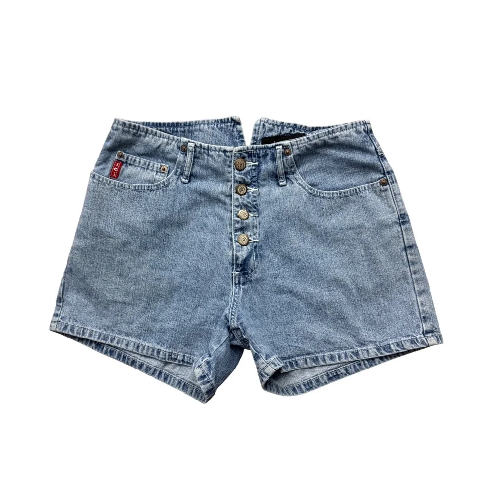Vintage Y2K Lei L.e.i. Buckle Back Button Fly Denim Shorts Light Wash Juniors 9